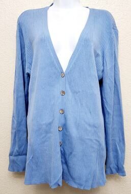 Chico's Blue Silk Blend Button Up Cardigan Sweater 3 XL Lightweight Long Sleeves